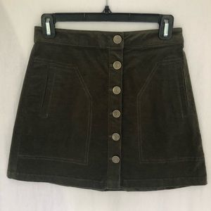 Olive Green Suede Button Up Skirt